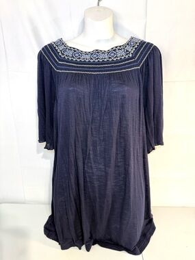 Sundance Embroidered Peasant Top XL Navy Blue Boho Tunic